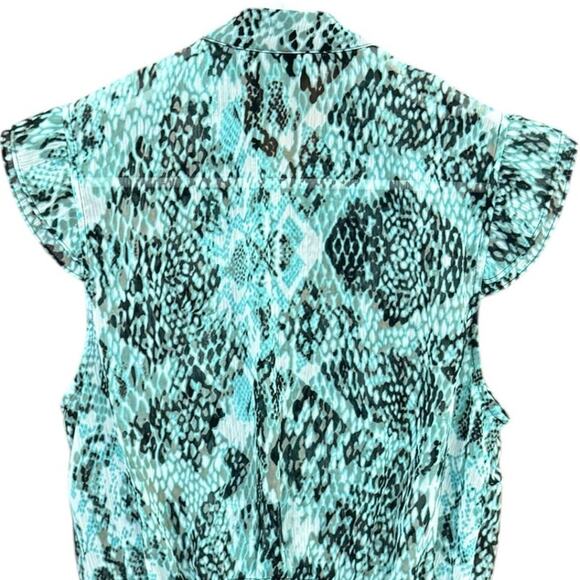 Alfani Sleeveless Ruffle Blouse, Button Up Top Snakeskin Animal Print Womens 10 - Picture 4 of 8